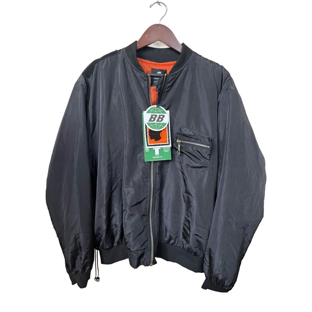 Boohoo Man and Burna Boy Black Bomber Jacket with Orange Lining XL